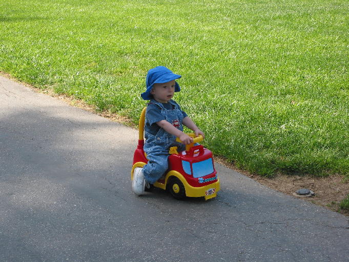 Sirens blaring, fireman Bradley races to the rescue
