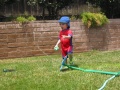 Fun with the water toy in the back yard